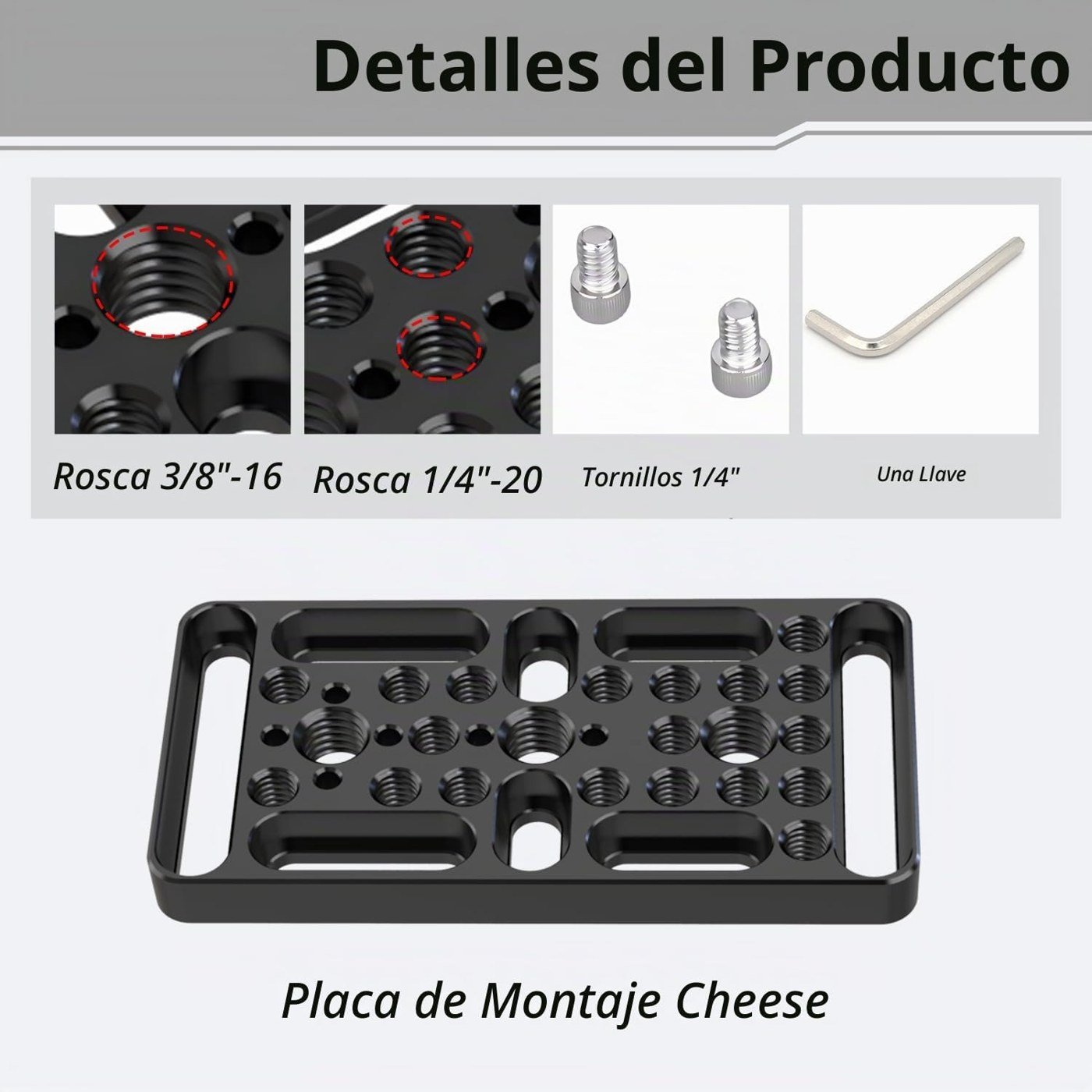 DINESK Cheese Plate: detalle de orificios y tornillería